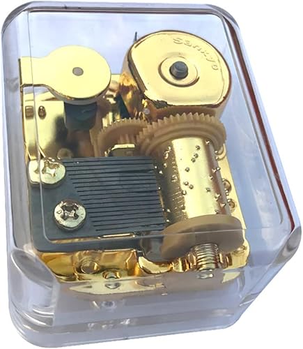 Miniatura 8 de Caja de música con cuerda de plástico blanco con movimiento musical Sankyo (opción de 60 melodías) (Canción de cuna de Brahm)