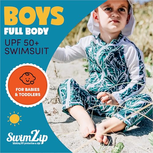 Image of SwimZip UPF50+ Boys Swim Shirt, Long Sleeve One Piece Kids Sunsuit