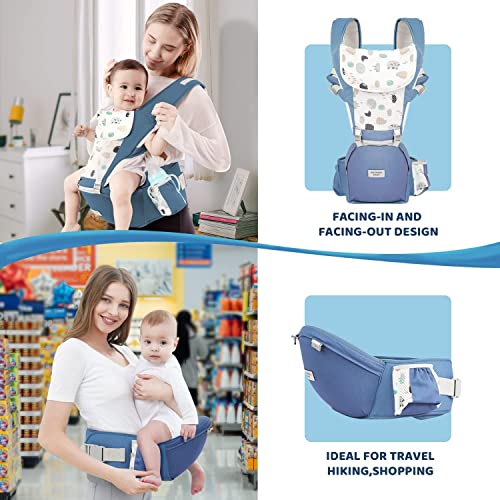 Baby Carrier Waist Stool Hip Seat For Newborn To Toddler With Adjustable Strap, Storage Pocket And Drool Bibs, Comfort Mesh For Baby 4-20 Kg (Blue) #TOP2