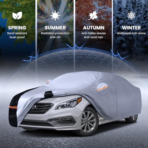 Image of Multi-Layer Car Cover Custom Fit for Hyundai Sonata(2004-2026), 100% Waterproof All Weather for Automobiles, Gift with Towel, Heavy Duty Car Covers for Rain Sun UV Protection with Door Zipper