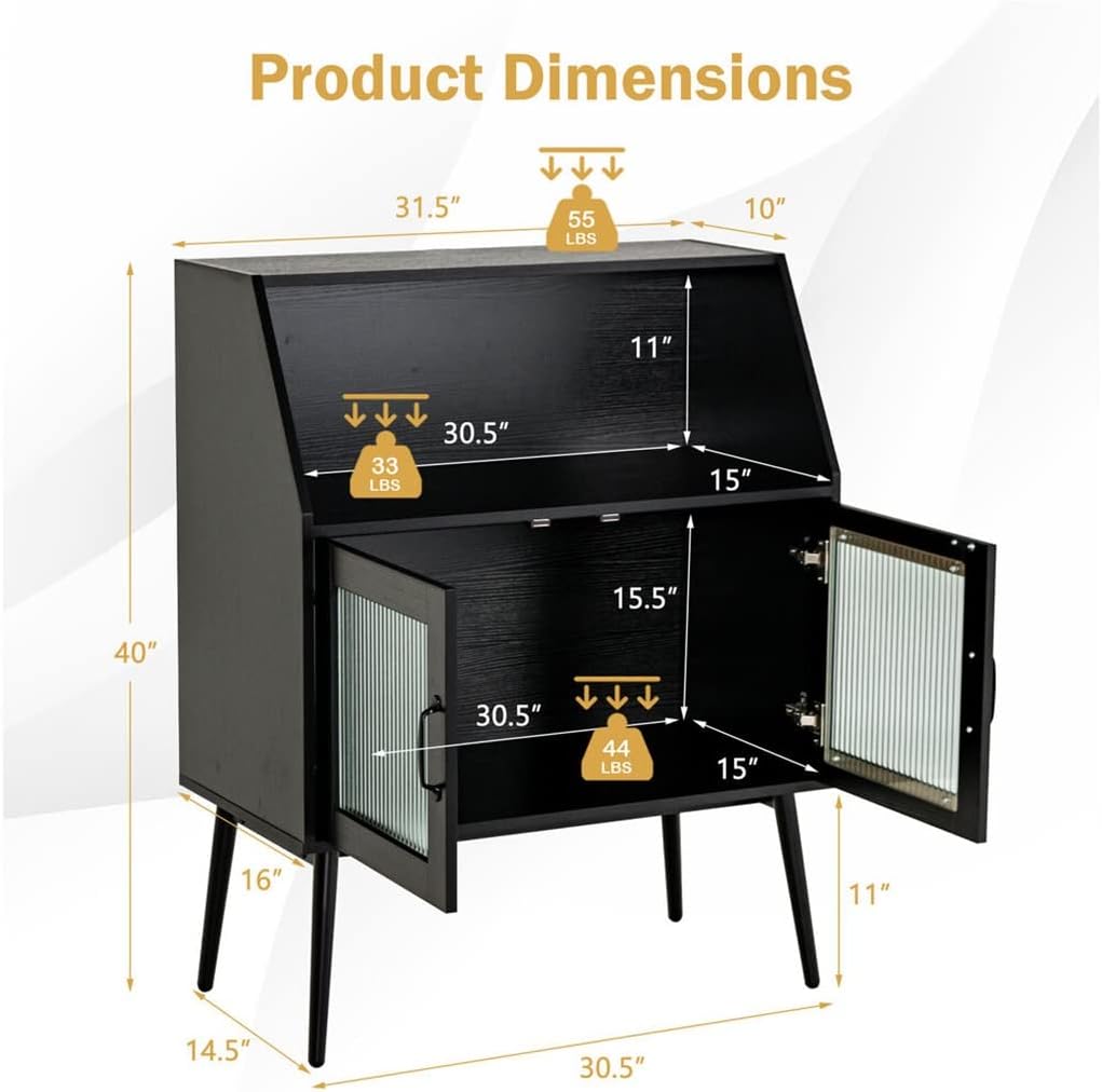 Kitchen Storage Cabinets Buffet Sideboard with Open Cubbies and 2 Glass Doors (Color : A, Size : As Shown) (A As Shown)