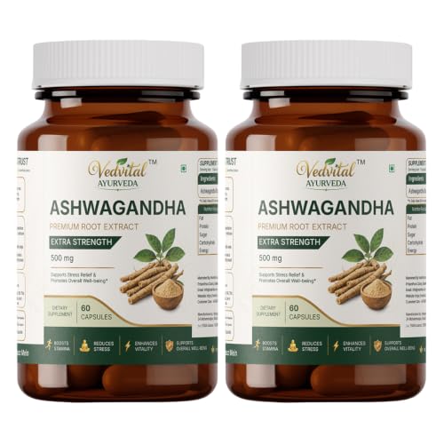 Image of Ashwagandha Root Extract Capsules | Withania Somnifera Root Extract | Herbal Supplement | Supports Strength, Stamina, Energy, Sleep & Overall Vitality - Pack of 2(120 Capsules)