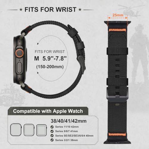 Image of Tactical Nylon Bands for Apple Watch Band Series 11-1 /SE Men | Rugged Breathable Fabric, Nato Adjustable Sport Strap with Reinforced Connector for iWatch 42mm 41mm 40mm 38mm, M
