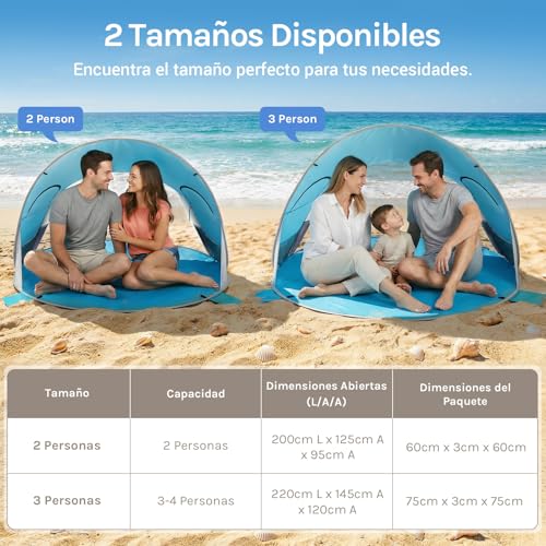 Miniatura 2 de Wolfwise Tienda De Campaña Para Playa Upf 50 Pop Up Instantáneo Refugio Para El Sol, Tienda De Playa Para Bebé