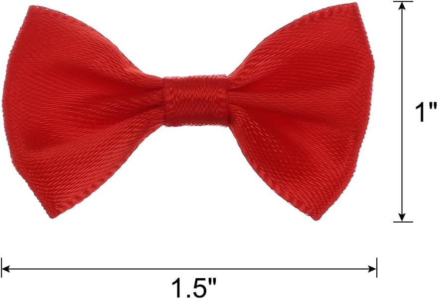 MECCANIXITY 50pcs Red Bow Ties 1.5" x 1" Mini Bowknot for Crafting Little Satin Bows Bulk for DIY Sewing Scrapbooking Wedding Gift Present Home Decoration