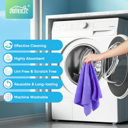 HOMEXCEL Purple Microfiber Cleaning Cloth, 12 Pack Premium Microfiber Towels for Cars, Lint Free, Scratch-Free, Highly Absorbent, Reusable Cleaning Rags for Car, Household, Kitchen, Window,11.5"X11.5"