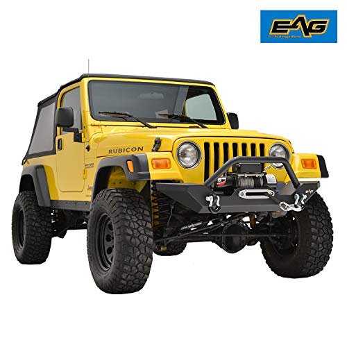 EAG Steel Front Bumper with Winch Plate Black Textured Fit for 87-06 Wrangler TJ YJ