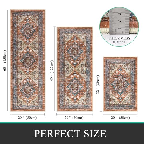 Bsmathom Kitchen Rugs Sets of 3, Non Slip Kitchen Runner Rug, Machine Washable Kitchen Floor Mat with Rubber Backing, Boho Carpet Throw Rugs for Hallways, Laundry Room, Farmhouse, Holiday Decor, red by Bsmathom - Image 2