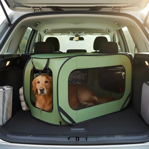 94*53*53cm Hundetransportbox Faltbar Pop-Up-Transportbox Hund Katze Stabile Transportbox Oxford Stoff Hundebox Auto Hundetasche Tragbarer Hunde Transportboxen für Katzen & Hunde bis 29.5 kg (Grün)