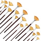 QFGasre 18 Pcs Fan Paint Brushes, Artist Painting Brush Set Professional Soft Anti-Shedding Nylon Brush Wooden Handle Oil Acrylic Brush Suitable for Acrylic Painting, Oil Watercolor Painting