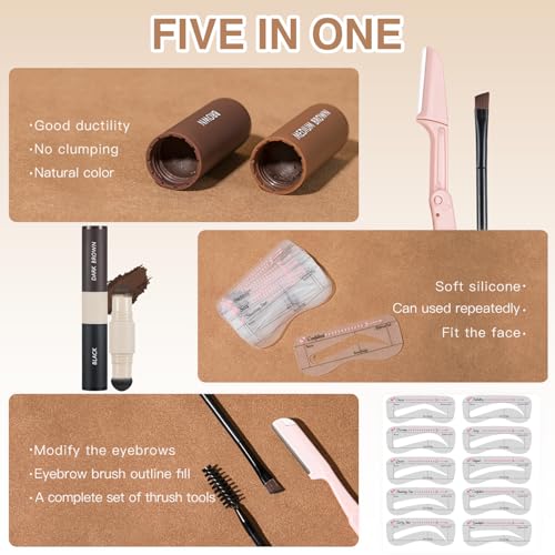 Ninnyi 13PCS Eyebrow Stamp Kit, Eye Brow Shaping Stencil. Waterproof Smudge Proof Multifunction Long Lasting, Darkbrown Warm Black - Image 2