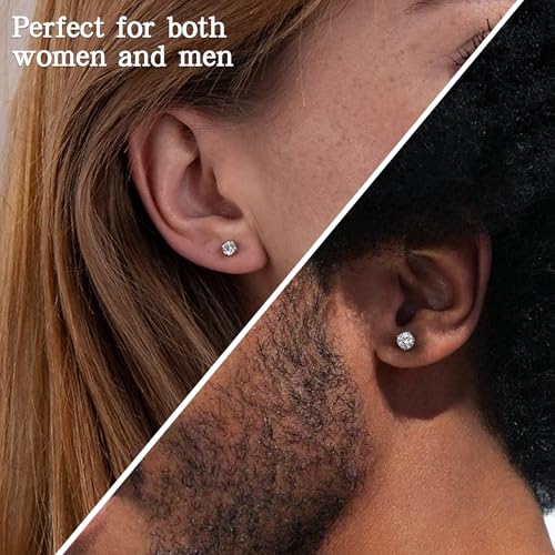 Image of Moissanite Stud Earrings for Men Women, 925 Sterling Silver 18K White Gold Plated, 1CT 6.5mm Round Cut, VVS1 D Color (0.6-2ct)