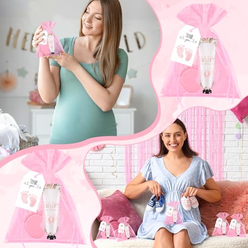 25 sets baby shower favors for guests hand cream baby feet scented soap party favors pink baby shower guests gifts with organza bags and thanks tags for baby shower wedding party