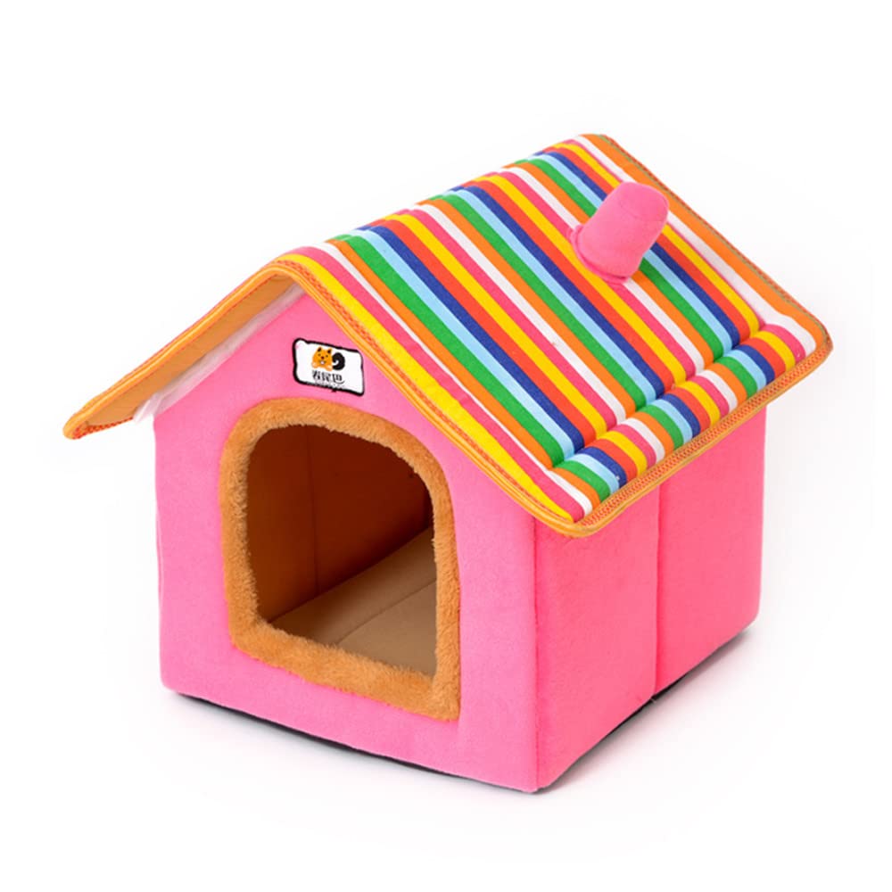 SHIZLIN Warm and Comfortable Dog Cat House Removable and Washable Dogs Cats Cave Plush Dog Cat Bed(Pink,Large)