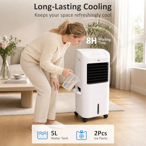 HOMCOM Portable Evaporative Air Cooler, 3-In-1 Ice Cooling Fan, Bladeless Swamp Cooler and Humidifier with 15L Water Tank, Remote Timer, 60° Oscillating, for Home Office Bedroom image 7