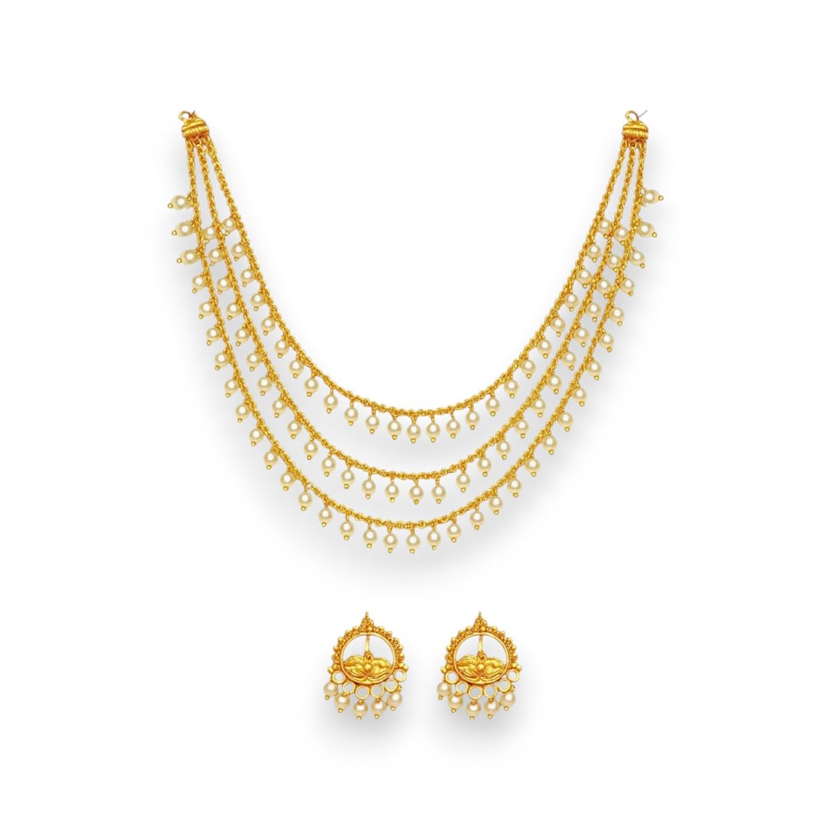 accessher Women’s & Girls’ Elegant Gold-Plated Layered Pearl Necklace & Matching Earrings Set | Traditional Ethnic Jewelry for Weddings, Parties, Festivals & Gifting-picture-12