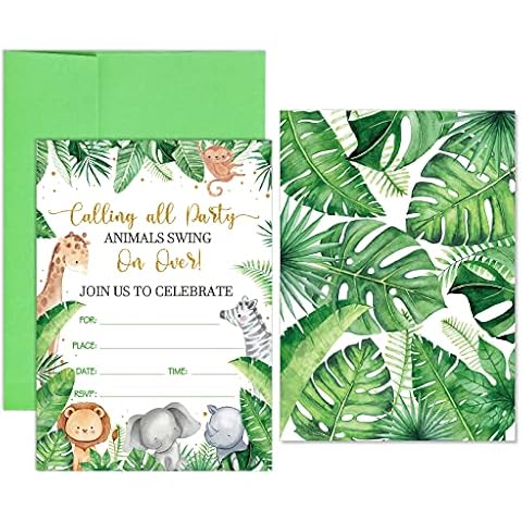 24 Invitaciones de Fiesta de Cumpleaños de Animales de Selva Cover