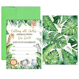 24 Pièces Invitations de Fête d’Anniversaire d’Animaux de Jungle Cartes d’Invitation de Jungle de Baby Shower Invitation…