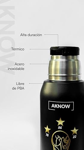 Miniatura 5 de Thermo Argentino Copa del Mundo Botella de acero inoxidable con Bandera Argentina 1LT (negro)