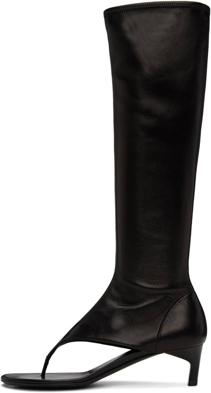 Women's Open Toe Knee High Boots with Zipper Round Toe Kitten Heel Fashion Flip-flop Dress Booties