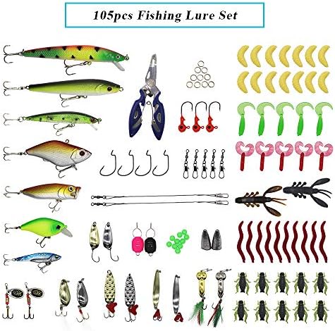 ALIFREE 105PCS Fishing Lures Set Including Hard and Soft Lure,Crankbaits,Soft Worm,Topwater Fishing Frog for Bass with Free Tackle Box