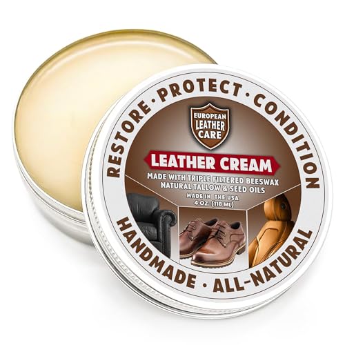 European Leather Care 4 oz Cream Leather Cleaner and Conditioner All Natural Leather Boots Leather Maintenance Cream Leather Conditioner Shoe Polish, Leather Couch, Furniture, Purses, Car, Saddle USA