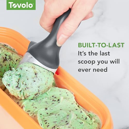 Image of Tovolo Ice Cream Scoop Charcoal Gray Dishwasher Safe Heavy Duty Ice Cream Scooper with Elevated Tilt Up Design, Heat Retaining Ice Cream Scoops with Non Slip Handle for Cookie Dough, Gelato, Sorbet