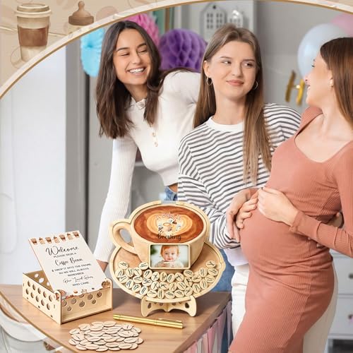 Image of Wenqik 63 Pcs a Baby is Brewing Coffee Baby Shower Guest Book Alternatives Set Shower Decorations with Photo Frame Sonogram Frame Keepsake 60 Wood Slices Guest Book for Birthday
