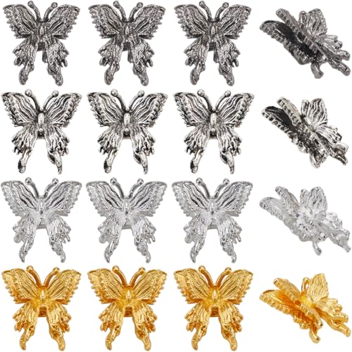 SUNNYCLUE 1 Box 40Pcs Silver Wing Beads Metal Butterfly Bead Bulk Alloy Black Tibetan Style Gold Flying Insect Animal Spacer Beads for Jewellery Making Supplies DIY Crafting Necklace Bracelet Anklet