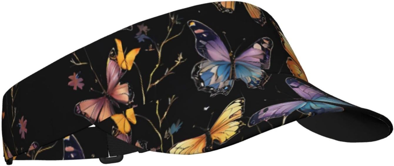 (Colorful Butterfly) Adult Sun Visor Hat Adjustable Open Top Sports Cap Breathable for Men Women Beach Vacation Essentials