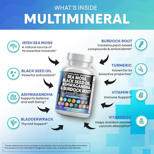 Clean Nutraceuticals Sea Moss Black Seed Oil Ashwagandha Turmeric Bladderwrack Burdock & Vitamin C Vitamin D3 with Elderberry Manuka Dandelion Yellow Dock Iodine Chlorophyll ACV - Image 4