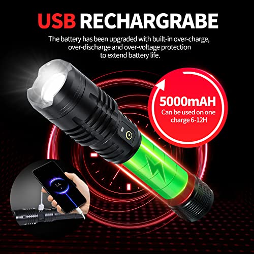 Yxqua 12000 Lumen Flashlight, Super Bright Usb Rechargeable Flash Light, Powerful Led Flashlight With High Lumen, 5 Modes For Emergency, Hiking, With Holster #TOP2