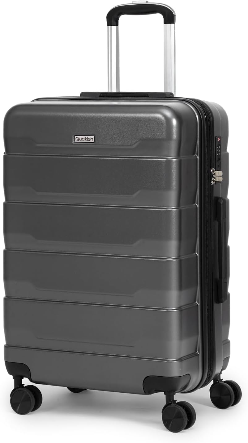 Quatish Checked Luggage 26 inch Large Hard Shell Suitcase with Spinner Wheels, Expandable Durable Luggage with TSA Lock, Smooth Rolling Wheel for Lightweight Travel for Men Women, Grey