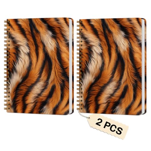 Carnet de notes tigre à spirale : lot de 2 cahiers A5 à couverture rigide