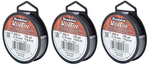 Hilo Beadalon WildFire .006 pulgadas negro para bisutería resistente, paquete de 3 de 125 yardas