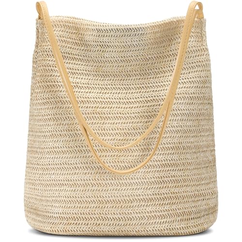 Tavaleu Straw Beach Bags for Women, Tote Handbag Shoulder Bag for Women, Beach Straw Purse Buckets Summer Fashion Hobo Bags