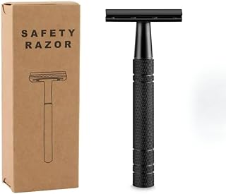 Premium Black Matte Double Edge Safety Razor Set for Men & Women - Black Metal Design with 5 Platinum Coated Blades - Eco-Friendly, Hygienic, Reusable, and Durable Razor