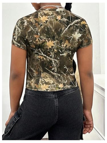 Girl's Camo Graphic Tees Short Sleeve Crew Neck Casual Crop T Shirt2