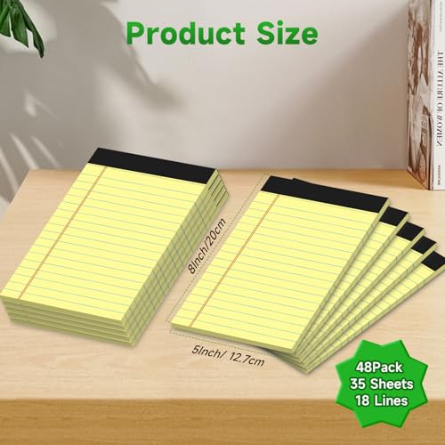 Image of 48 Pack Legal Pads Bulk,5 x 8 Inch Yellow Notepad, Note Pads College Ruled Perforated Memo Pad for Work Study Daily Note Taking List, Lined Writing Pads Memo Refills Notepads for Office Home School
