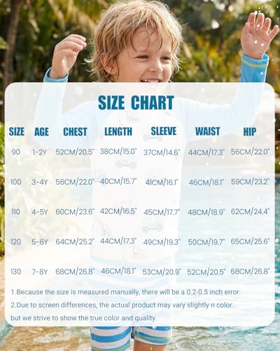 FishingDino UV Badebekleidung Junge Set Gr 86-116, Langarm Schwimmanzug Kleinkind UPF 50+, Zweiteilig Badeshirt UV Kinder mit Badeshorts Jungen Badeanzug Baby, Blauer LKW 3-4 Jahre/98