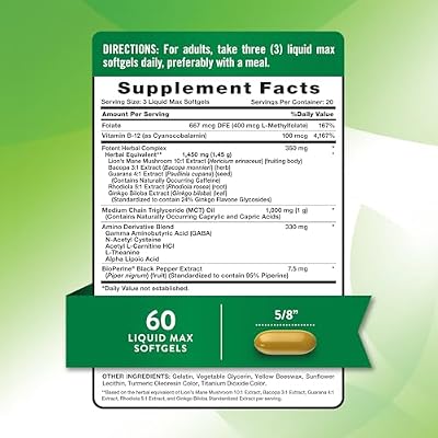Nature's Truth Brain Up Softgels | 60 Count | with L-Theanine, Bacopa, B-12 & MCT | Non-GMO and Gluten Free Supplement