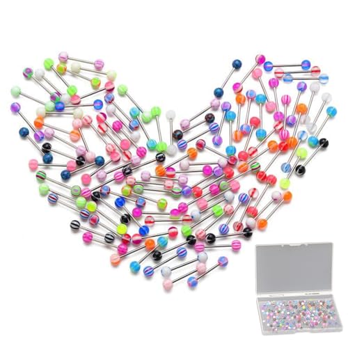 Ormromra 20PCS Tongue Bars Pack 16mm Barbell Stainless Steel Nipple Ring Piercing Surgical Steel Bars Metal Piercing Jewellery