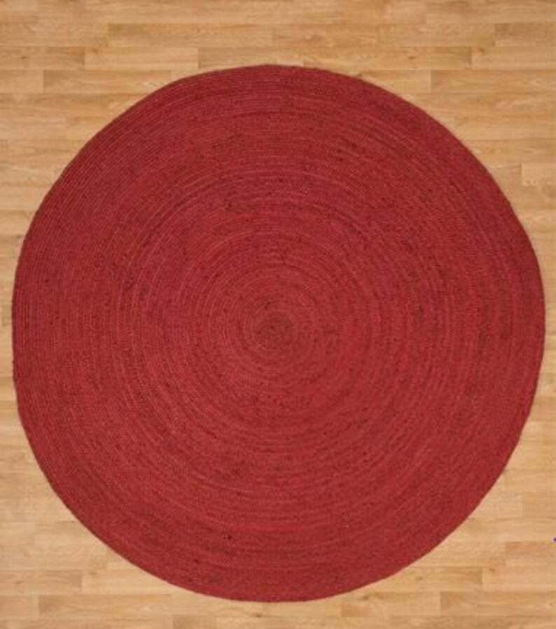 Tapis Rond tressé à la Main en Jute de Style bohème pour Salon, Couloir (Rouge, 60 x 60 cm)