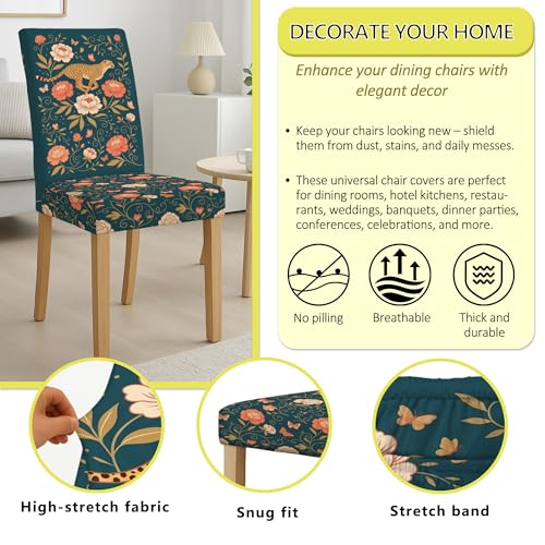Housses de chaise lavables bleu sarcelle motif feuille et élasthanne extensible - 7