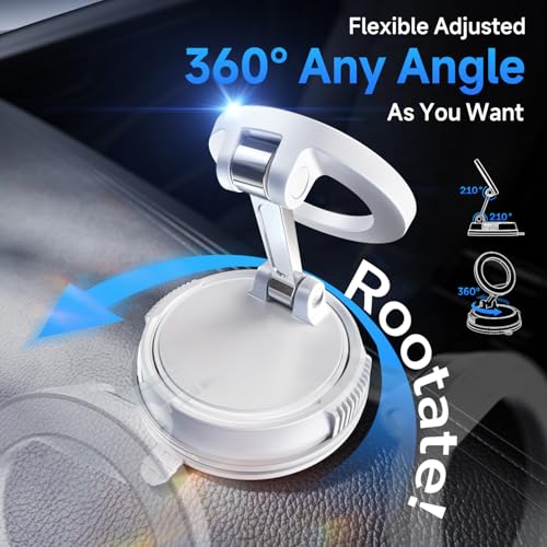 Image of ANDERY Car Phone Holder for Magsafe [78+LBS Strongest Suction & 2400gf Magnetic] 360 Adjustable Car Phone Mount, Phone Holders for Your Car for iPhone 17 Pro Max 16 15 14 13 12 Air Plus, White
