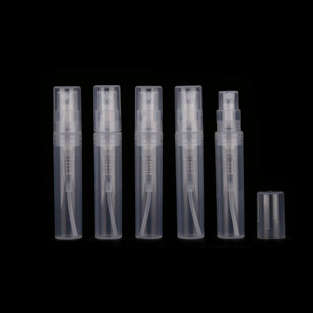 5 mini flaconi spray in plastica trasparente, piccoli flaconi ricaricabili per campioni di profumo, piccoli contenitori per campioni (5 ml)