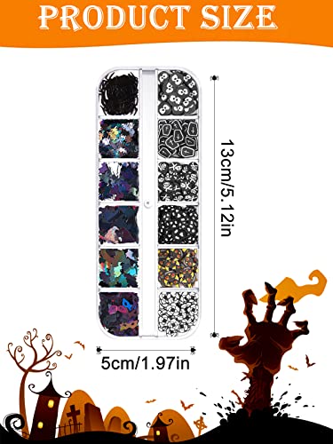 Wsimily 3 Boxes Halloween Nail Art Glitter Sequins, 3D Holographic Pumpkin Skull Ghost Spider Bat Witch Cross Soft Clay Glitter for Acrylic Nails Design Party