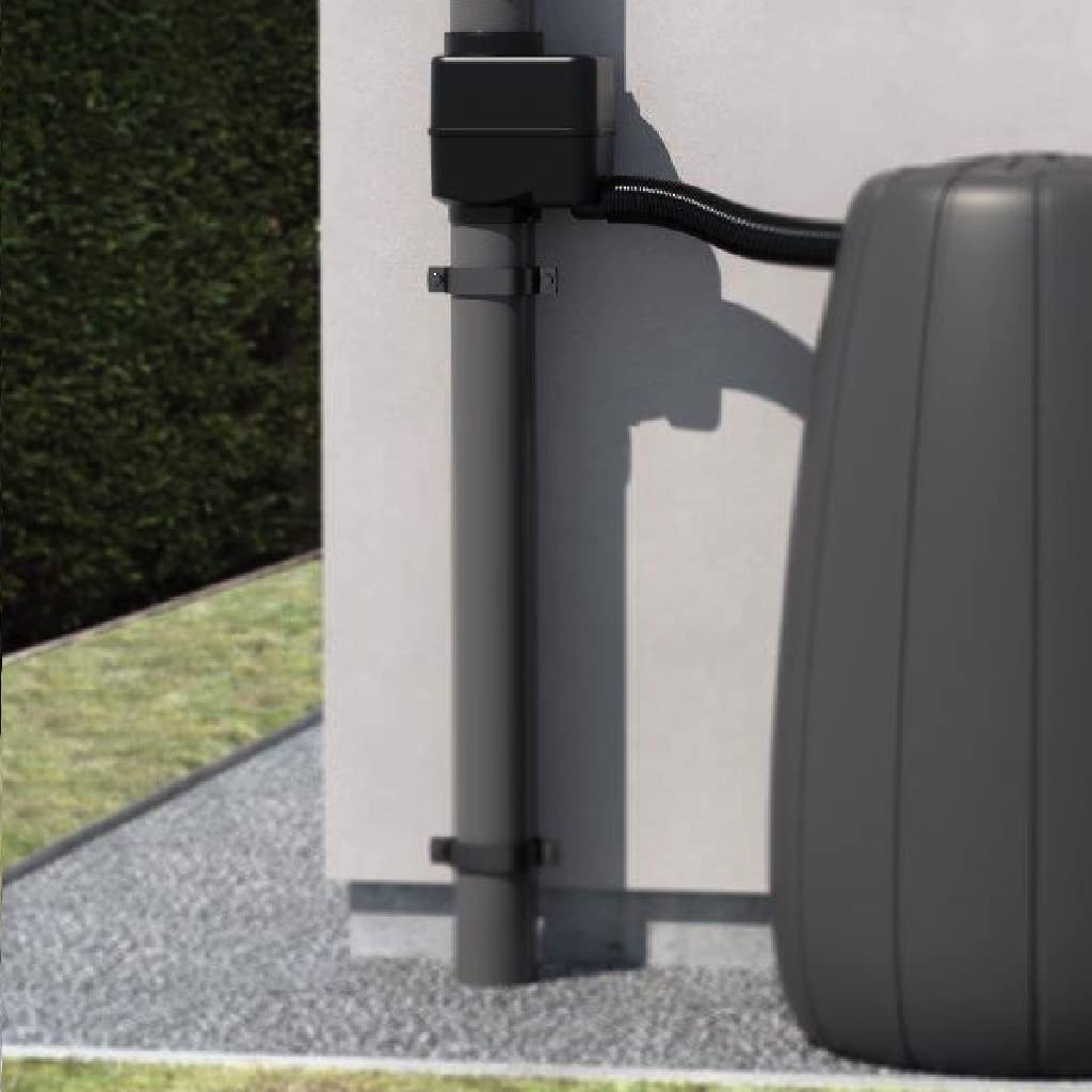 Kreher XXL Regentonne 200 L mit Füllautomat, Grau | Frostsicherer Kunststoff mit Ablaufventil und abnehmbarem Deckel, Pflanzeinsatz zur Bepflanzung