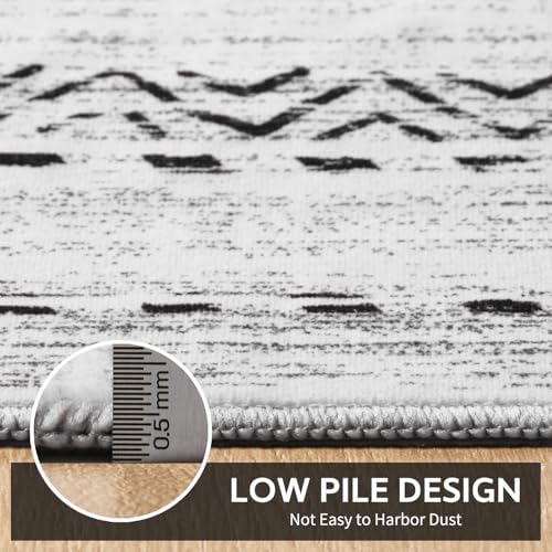 Small Area Rug-2x3 Entryway Rug Non Slip Washable Low Pile Indoor Door Mat Neutral Distressed Boho Moroccan Entrance Rugs Carpet for Bedroom Kitchen Powder Room Front Porch Bathroom, Black