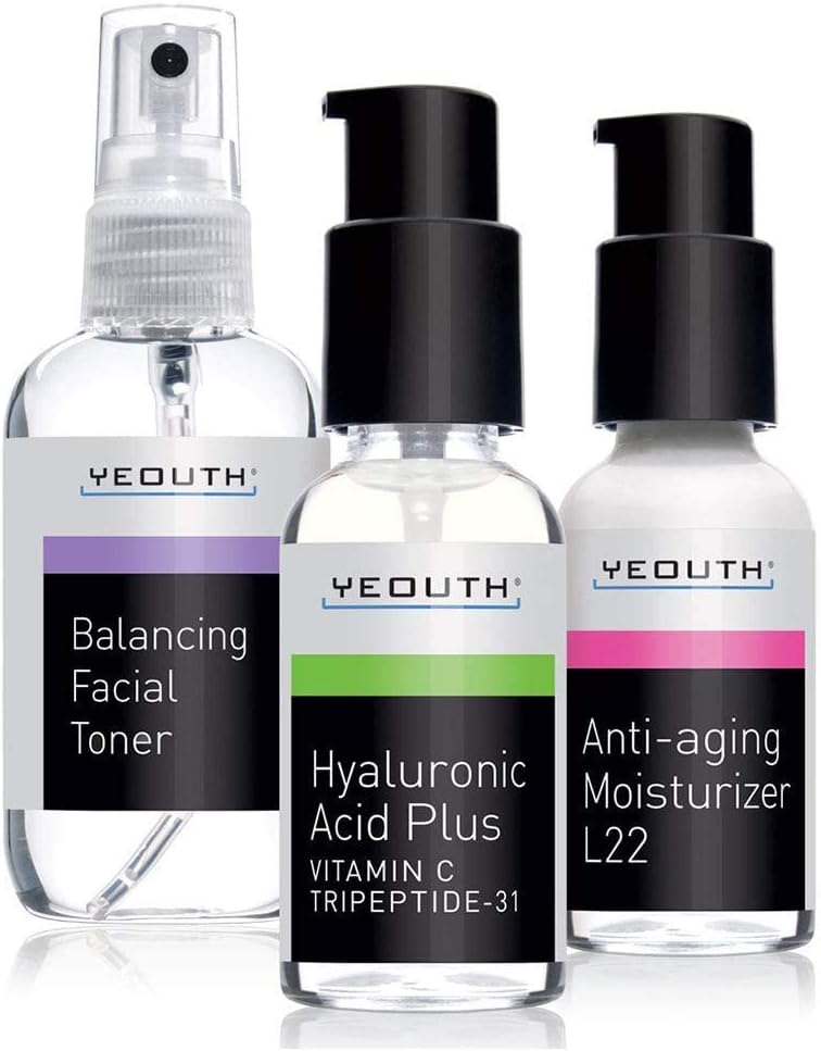 YEOUTH Hyaluronic Acid Serum, Face Toner, Lotion, Moisturizer, Women's Skin Care Set, Men's Skin Care Gift, Skincare Kit, Skin Care Travel Set, Gift Idea Skin Care Gift Set of 3